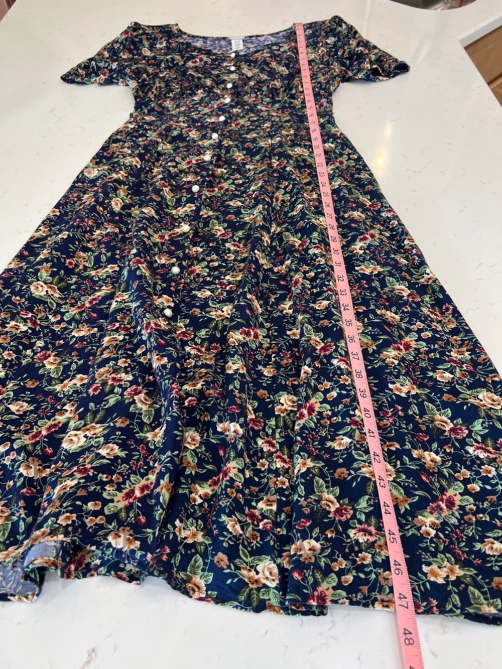 90s Floral Empire Waist Rayon Midi Dress Prairie Cottagecore No Boundaries - Picture 13 of 14